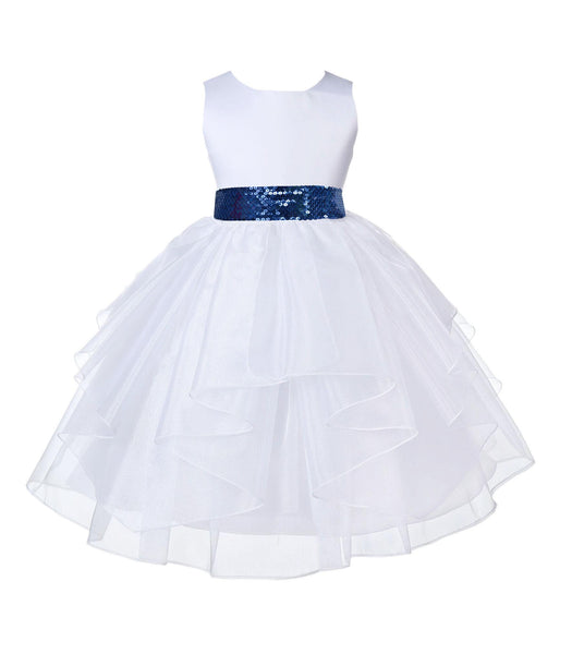White Pageant Bridal Special Events Shimmering Organza Sequin Mesh Flower Girl Dress 4613mh