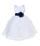White Satin Shimmering Organza Flower Girl Dress Junior Formal Pageant Baptism Christening 4613T(3)