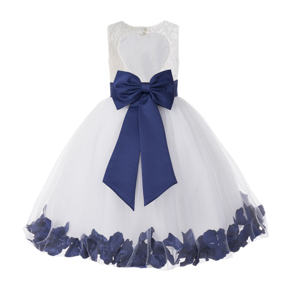 White Floral Lace Heart Cutout Rose Petals Flower Girl Dress Junior Bridesmaid Special Event 185T(3)