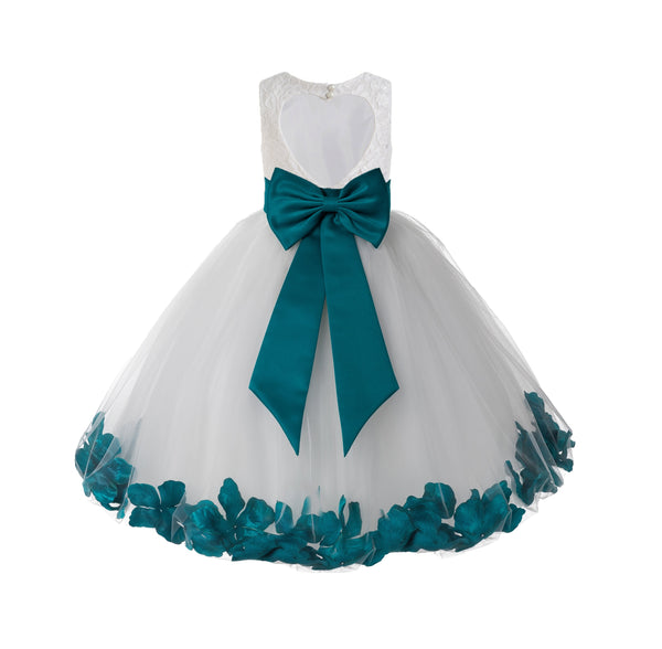 Ivory Floral Lace Heart Cutout Rose Petals Flower Girl Dress Junior Bridesmaid Special Event 185T(3)