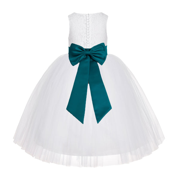 White Floral Lace Flower Girl Dress Special Occasions Wedding Christening Communion Baptism LG7(3)