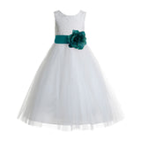 White Floral Lace Heart Cutout Flower Girl Dress Communion Baptism Junior Bridesmaid Dress 172T(3)