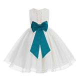 Ivory Lace Organza Flower Girl Dress Elegant Formal Junior Beauty Pageant Communion Baptism 186T(3)