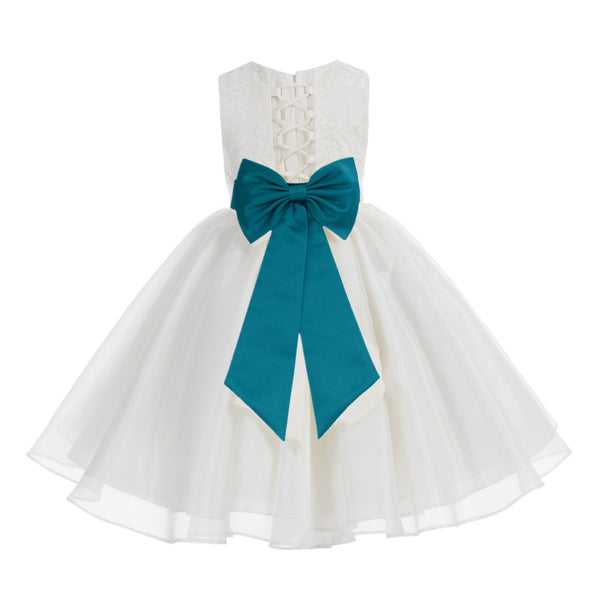 Ivory Lace Organza Flower Girl Dress Elegant Formal Junior Beauty Pageant Communion Baptism 186T(3)