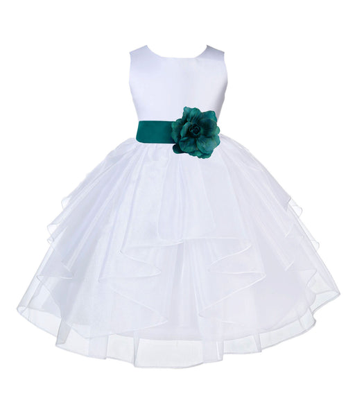 White Satin Shimmering Organza Flower Girl Dress Junior Formal Pageant Baptism Christening 4613T(3)