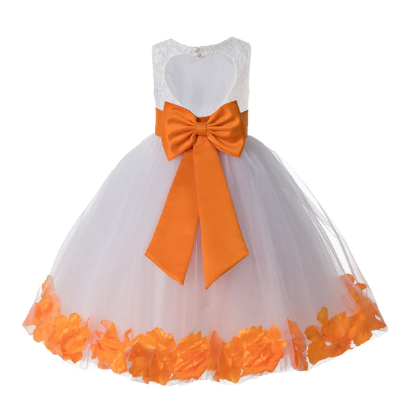 White Floral Lace Heart Cutout Rose Petals Flower Girl Dress Junior Bridesmaid Special Event 185T(2)