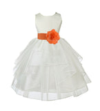 Ivory Satin Shimmering Organza Flower Girl Dress Junior Formal Pageant Baptism Christening 4613T(3)