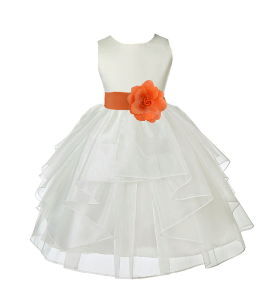 Ivory Satin Shimmering Organza Flower Girl Dress Junior Formal Pageant Baptism Christening 4613T(3)