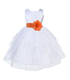 White Satin Shimmering Organza Flower Girl Dress Junior Formal Pageant Baptism Christening 4613T(1)