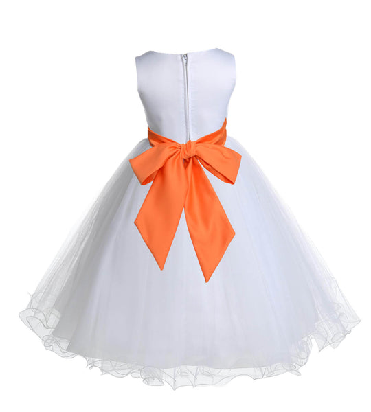 White Formal Wedding Pageant Special Occasions Rattail Edge Tulle Flower Girl Dress 829S(2)