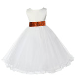 Ivory Formal Wedding Pageant Special Occasion Rattail Edge Tulle Sequin Mesh Flower Girl Dress 829mh