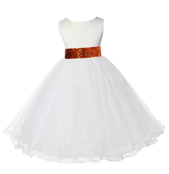 Ivory Formal Wedding Pageant Special Occasion Rattail Edge Tulle Sequin Mesh Flower Girl Dress 829mh