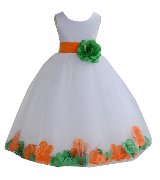 White Elegant Colorful Mixed Rose Petals Bridesmaid Pageant Special Occasion Flower Girl Dress 302T(1)
