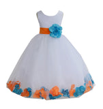 White Elegant Colorful Mixed Rose Petals Bridesmaid Pageant Special Occasion Flower Girl Dress 302T(1)