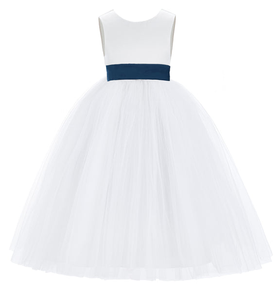 White V-Back Satin Flower Girl Dresses with Colored Sash Special Occasion Formal Events 219T(4)