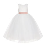 Ivory Floral Lace Flower Girl Dress Special Events Christening Pageant Gown Communion Recital LG7(3)