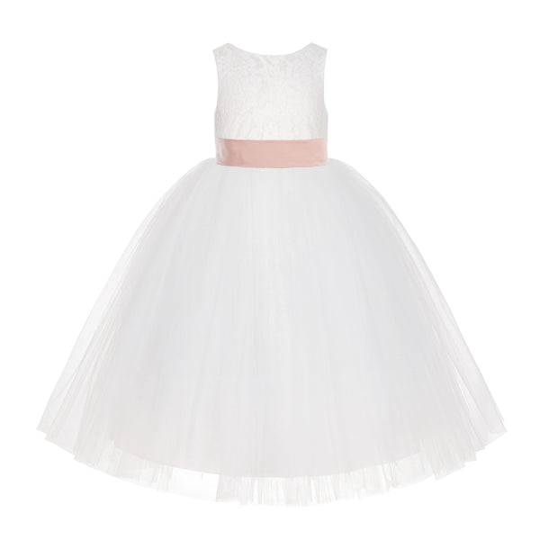 Ivory Floral Lace Flower Girl Dress Special Events Christening Pageant Gown Communion Recital LG7(3)