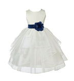 Ivory Satin Shimmering Organza Flower Girl Dress Junior Formal Pageant Baptism Christening 4613T(4)
