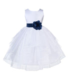 White Satin Shimmering Organza Flower Girl Dress Junior Formal Pageant Baptism Christening 4613T(2)