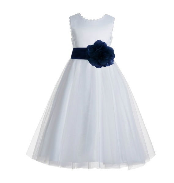 White V-Back Lace Edge Flower Girl Dress Junior Pageant Special Occasion Formal Evening Gown 183T(1)