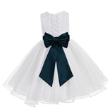 White Lace Organza Flower Girl Dress Elegant Formal Junior Beauty Pageant Communion Baptism 186T(1)