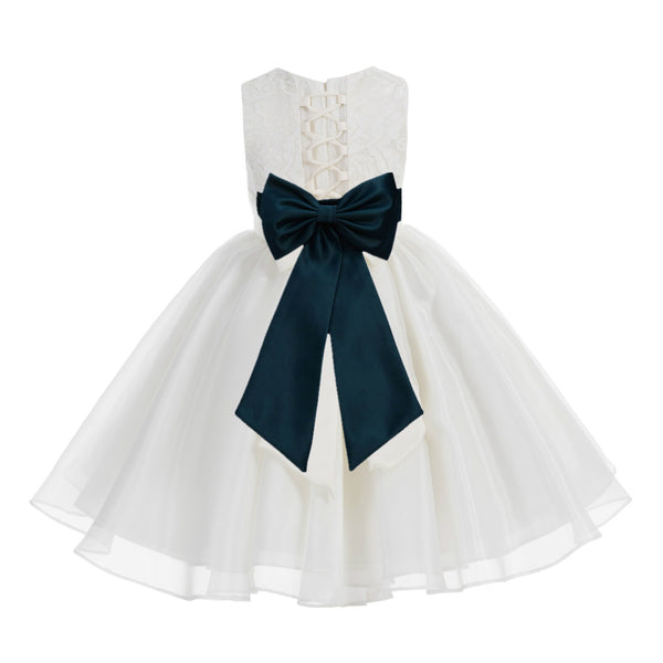 Ivory Lace Organza Flower Girl Dress Elegant Formal Junior Beauty Pageant Communion Baptism 186T(1)