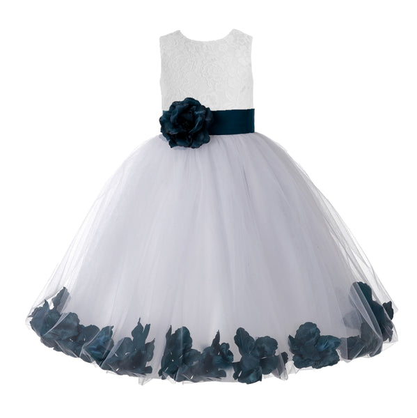 Ivory Floral Lace Heart Cutout Rose Petals Flower Girl Dress Junior Bridesmaid Special Event 185T(1)