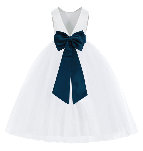 White V-Back Satin Flower Girl Dresses with Colored Sash Special Occasion Formal Events 219T(4)
