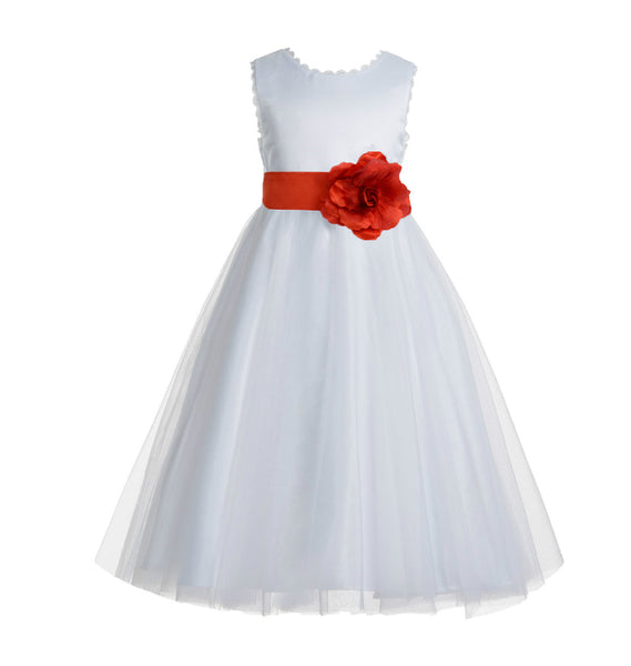 White V-Back Lace Edge Flower Girl Dress Junior Pageant Special Occasion Formal Evening Gown 183T(3)