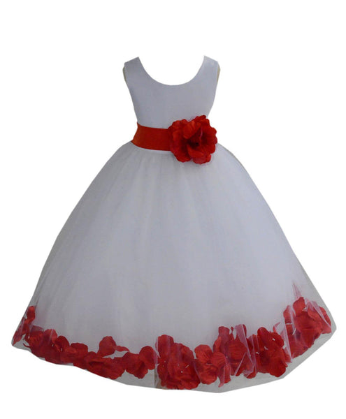 White Tulle Floral Petals Flower Girl Dress Special Occasions Junior Pageant Wedding Holiday 302S(4)