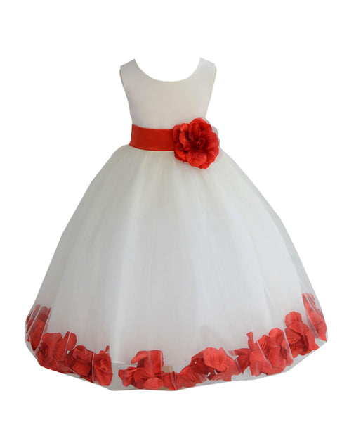 Ivory Elegant Wedding Pageant Special Events Petals Flower Girl Dress with Bow Tie Sash 302T(3)