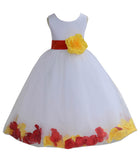 White Elegant Colorful Mixed Rose Petals Bridesmaid Pageant Special Occasion Flower Girl Dress 302T(1)