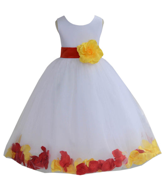 White Elegant Colorful Mixed Rose Petals Bridesmaid Pageant Special Occasion Flower Girl Dress 302T(1)