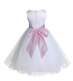White Formal Wedding Pageant Special Occasions Rattail Edge Tulle Flower Girl Dress 829S(1)