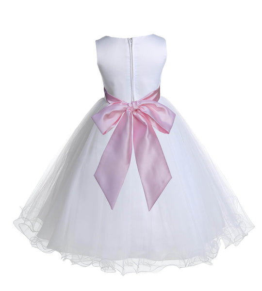 White Formal Wedding Pageant Special Occasions Rattail Edge Tulle Flower Girl Dress 829S(1)