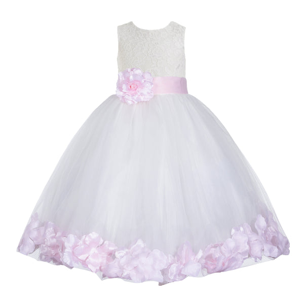White Floral Lace Heart Cutout Rose Petals Flower Girl Dress Junior Bridesmaid Special Event 185T(1)
