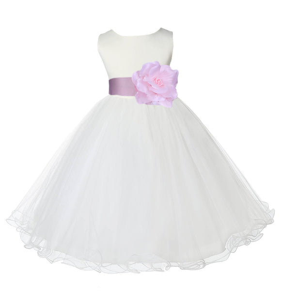Ivory Formal Wedding Pageant Special Occasions Rattail Edge Tulle Flower Girl Dress 829T(1)