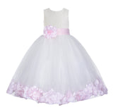 Ivory Floral Lace Heart Cutout Rose Petals Flower Girl Dress Junior Bridesmaid Special Event 185T(1)