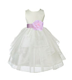Ivory Satin Shimmering Organza Flower Girl Dress Junior Formal Pageant Baptism Christening 4613T(5)