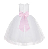 White Floral Lace Flower Girl Dress Special Occasions Wedding Christening Communion Baptism LG7(1)