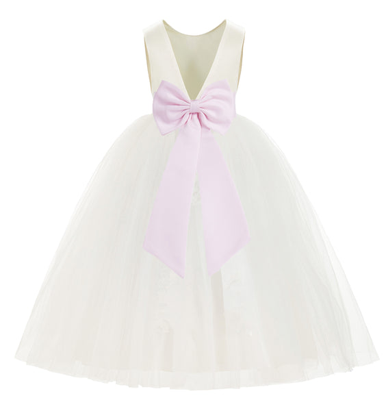 Ivory V-Back Satin Flower Girl Dresses with Colored Sash Special Events Formal Evening Gown 219T(2)