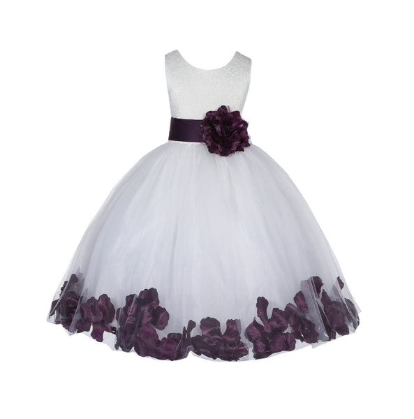 Ivory Lace Top Tulle Floral Petals Flower Girl Dress Birthday Girl Junior Pageant Bridesmaid 165S(1)