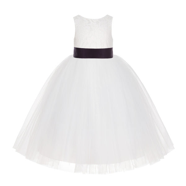 Ivory Floral Lace Flower Girl Dress Special Events Christening Pageant Gown Communion Recital LG7(2)