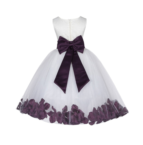 Ivory Tulle Floral Lace Top Rose Petals Flower Girl Dress Wedding Pageant Special Occasions 165T(2)