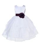 White Satin Shimmering Organza Flower Girl Dress Junior Formal Pageant Baptism Christening 4613T(3)