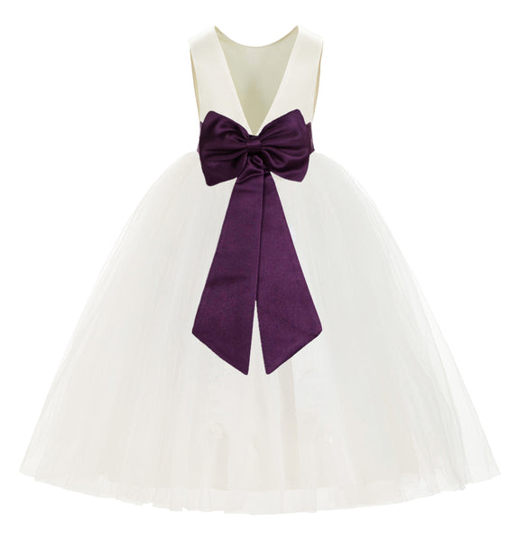 Ivory V-Back Satin Flower Girl Dresses with Colored Sash Special Events Formal Evening Gown 219T(2)
