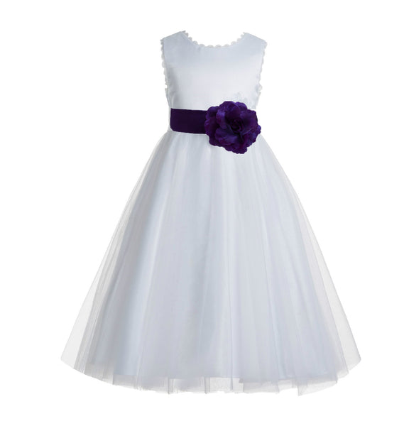 White V-Back Lace Edge Flower Girl Dress Junior Pageant Special Occasion Formal Evening Gown 183T(1)