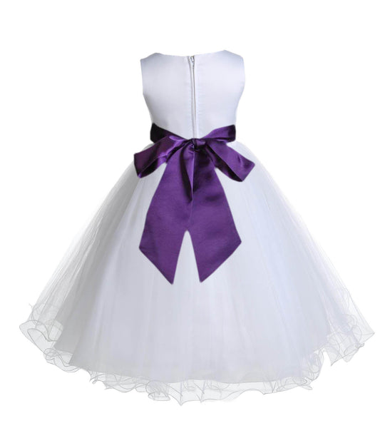 White Formal Wedding Pageant Special Occasions Rattail Edge Tulle Flower Girl Dress 829S(1)