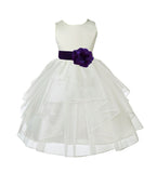 Ivory Satin Shimmering Organza Flower Girl Dress Junior Formal Pageant Baptism Christening 4613T(5)