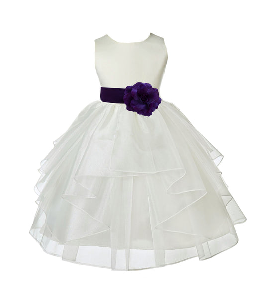 Ivory Satin Shimmering Organza Flower Girl Dress Junior Formal Pageant Baptism Christening 4613T(5)